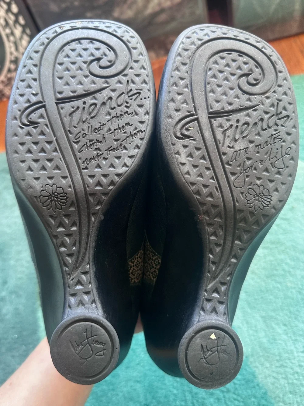 Fluevog VINTAGE EXCELLENT Friends Tillie petrol green wedge lace-up shoes -10